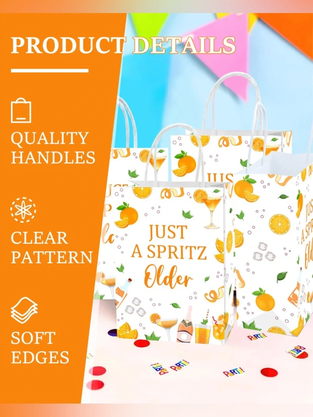 16 Pack- Just a Spritz Older Orange Party Gift Bags